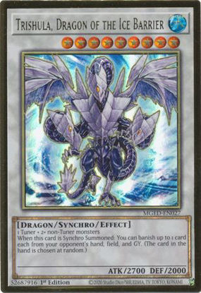 Trishula, Dragon of the Ice Barrier - MGED-EN027 - Premium Gold Rare 1st Edition